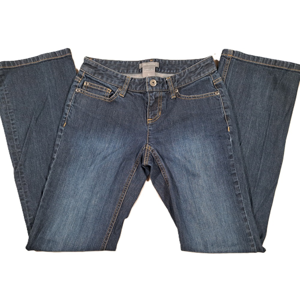 Ann Taylor Curvy Fit Bootcut Jeans Dark Wash Low Rise Blue Denim Size 0